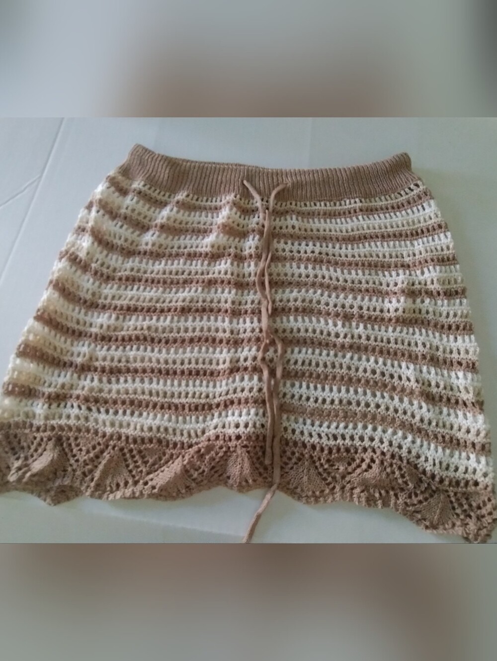 SHEIN Beige and Cream Crochet Knit Cover Up Skirt